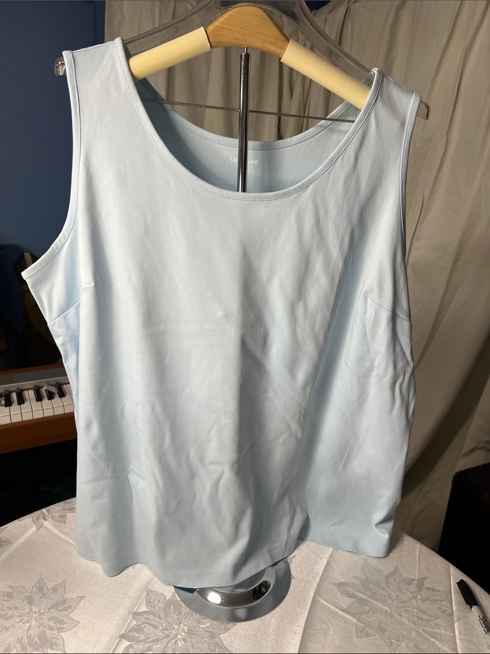 Lands End 3X Tank. 100% cotton. Pale blue.